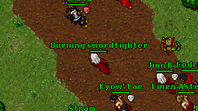 Burning swordfighter on screen